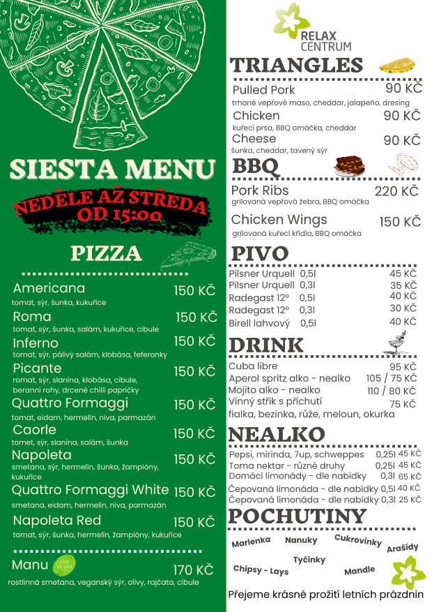 Siesta menu Relax